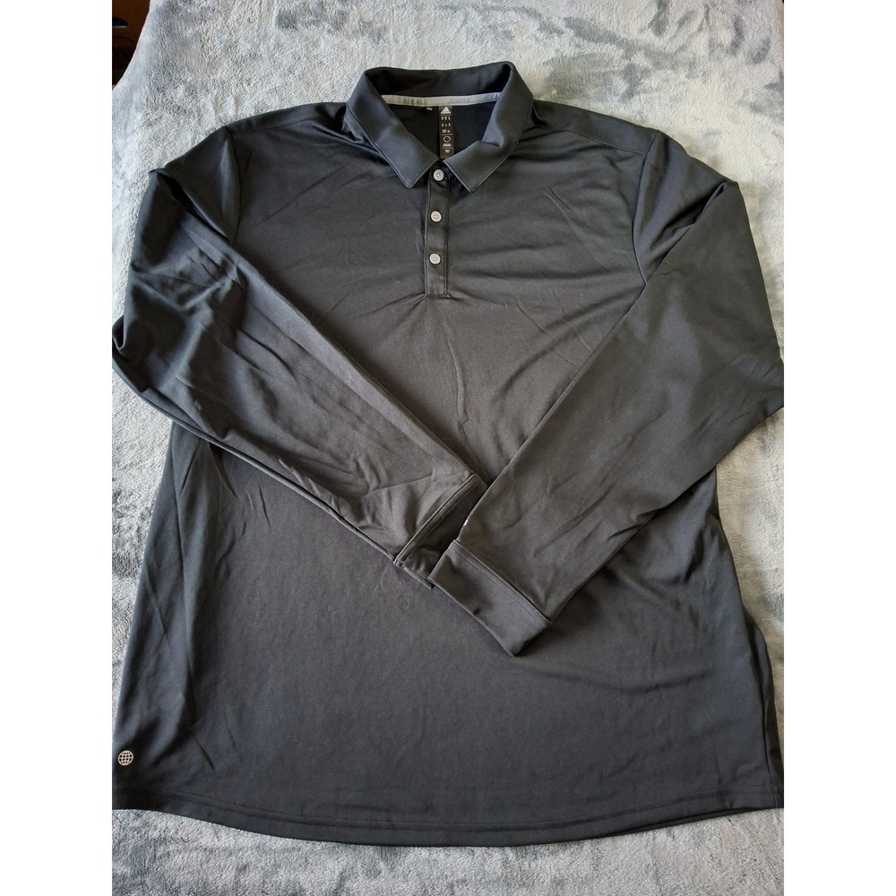 Adidas Mens XL Long Sleeve Polo Shirt Black Golf Athletic Recycled Polyester